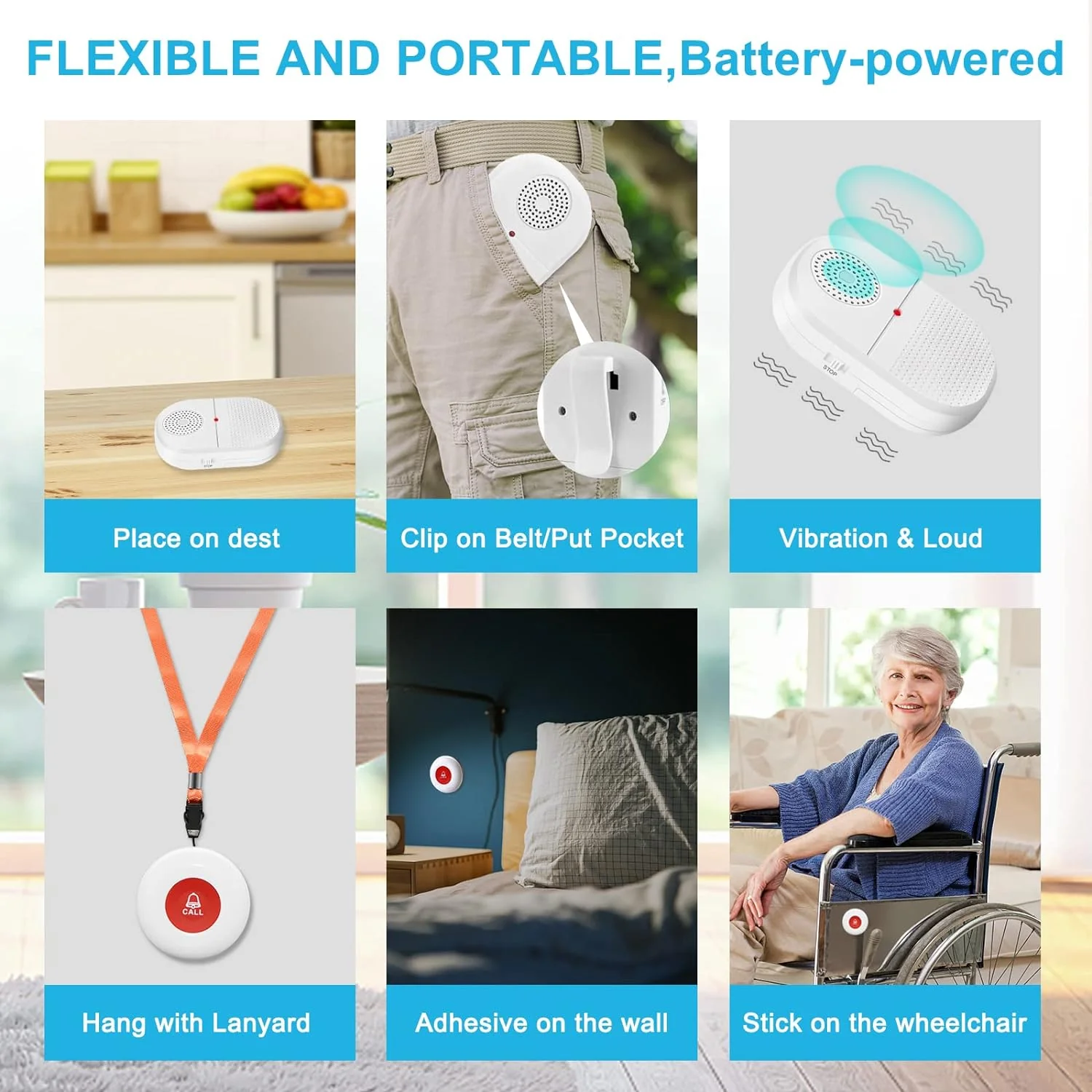 Caregiver Pager Wireless Call Button for Hard of Hearing Waterproof 500FT Vibration Nurse Calling Alert System for Home Elderly Monitoring Disabled/Patient/Seniors (2+2) - Image 5
