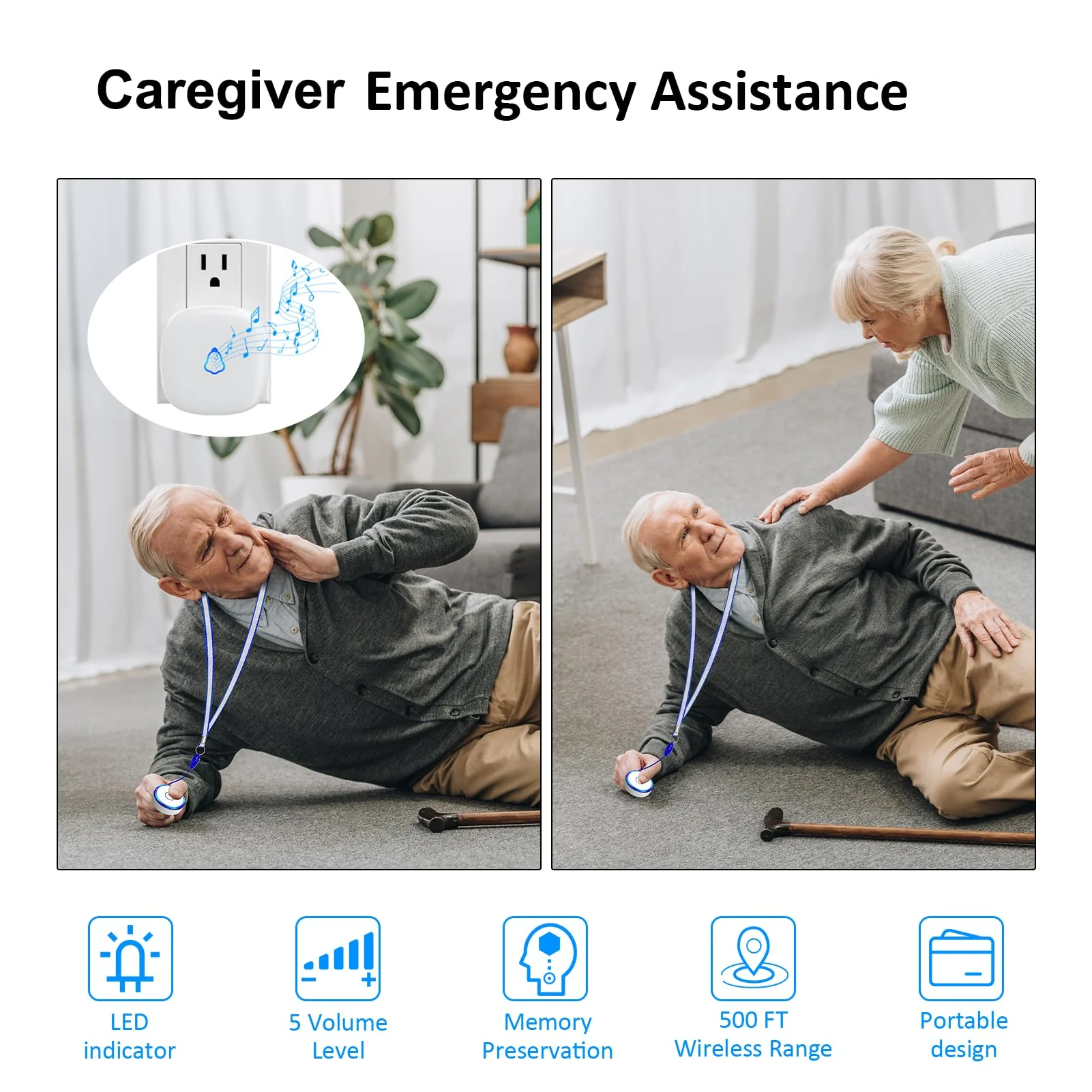 Caregiver Pager Wireless Call Button for Home, Life Alert SOS for Monitoring Elderly Assistance Products Emergency Bell Panic Button Nurse Calling for Seniors Patients Disabled Care,Waterproof 1 Receiver+ 2 Call Button - Image 3