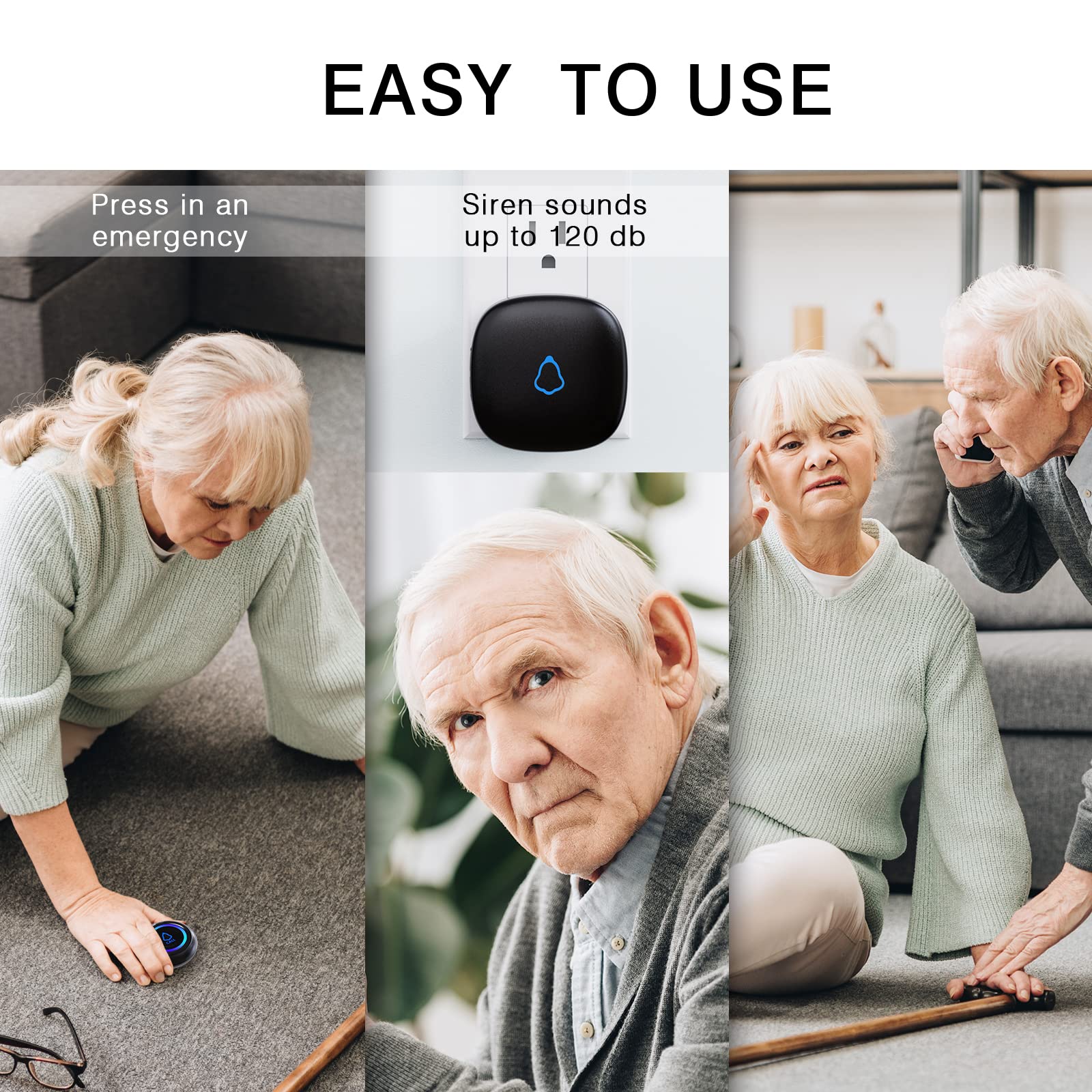 Caregiver Pager, Wireless Call Button for Seniors/Elderly at Home, 3 SOS Buttons + 3 Receivers Medical Life Alert System, Emergency Panic Call Bell, Nurse Calling & Patient Assistance Alarm 3 Receivers + 3 Call Buttons Black - Image 3
