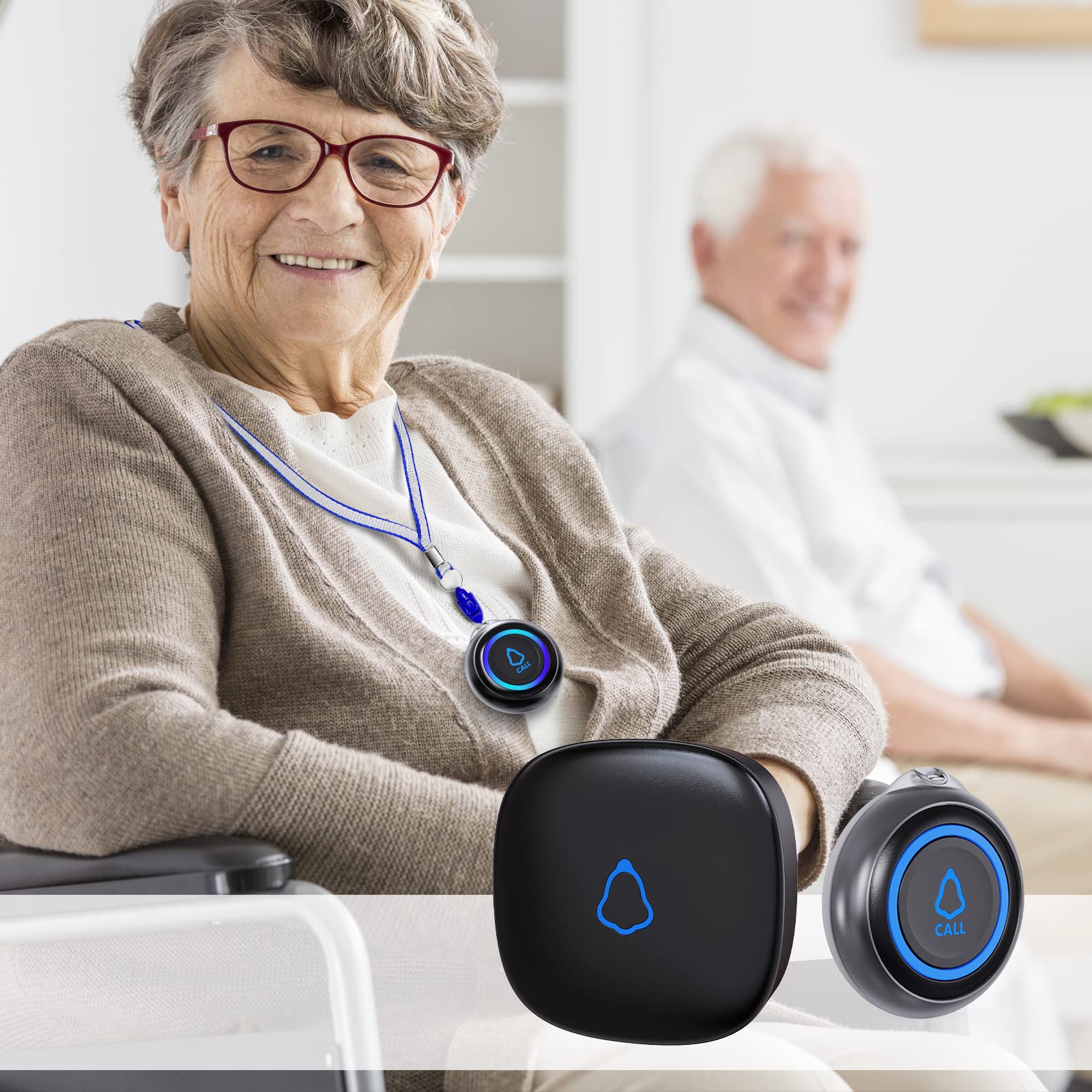 Caregiver Pager, Wireless Call Button for Seniors/Elderly at Home, 3 SOS Buttons + 3 Receivers Medical Life Alert System, Emergency Panic Call Bell, Nurse Calling & Patient Assistance Alarm 3 Receivers + 3 Call Buttons Black - Image 7