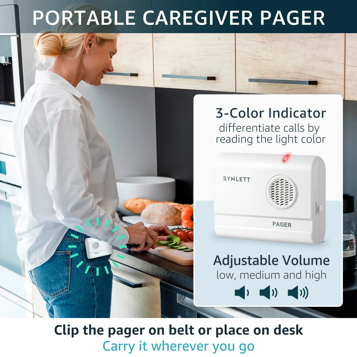 Caregiver Pager Wireless Call Buttons Motion Sensor Alarm Indoor for Elderly Monitoring Fall Prevention Bed Alarm Alert System Portable Nurse Call for Seniors Dementia Patients Emergency 3 Transmitters 1 Receiver - Image 3