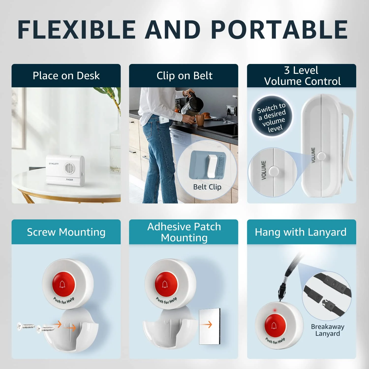 Caregiver Pager Wireless Nurse Call Button for Elderly Monitoring SOS Alert System Portable Alarm Call Bell for Home Care Seniors Patients Emergency 3 Call Buttons 2 Pagers - Image 4