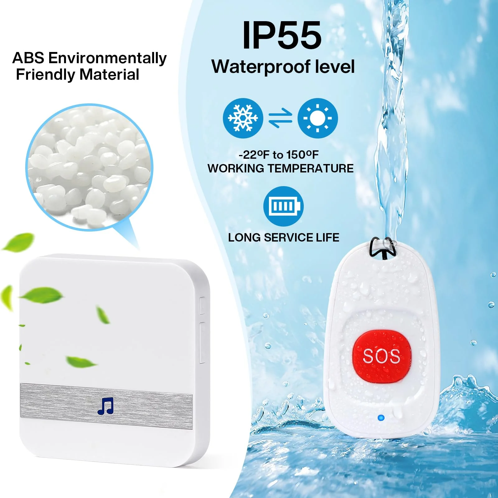 Caregiver Pagers Wireless Call Button for Elderly Patient Personal in Home Life Alert System for Seniors Range 260ft/80Menter,60 Ringtones (3 Call Buttons + 2 Receivers) 3 call buttons + 2 receivers - Image 4