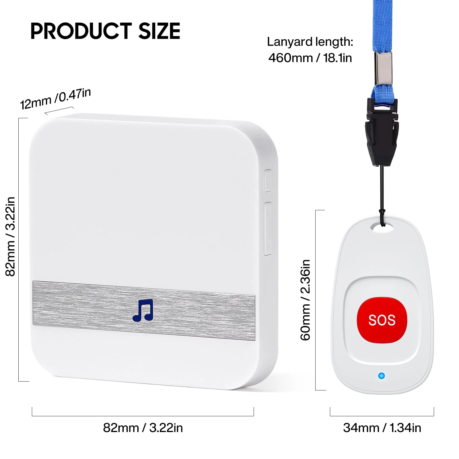 Caregiver Pagers Wireless Call Button for Elderly Patient Personal in Home Life Alert System for Seniors Range 260ft/80Menter,60 Ringtones (3 Call Buttons + 2 Receivers) 3 call buttons + 2 receivers - Image 6