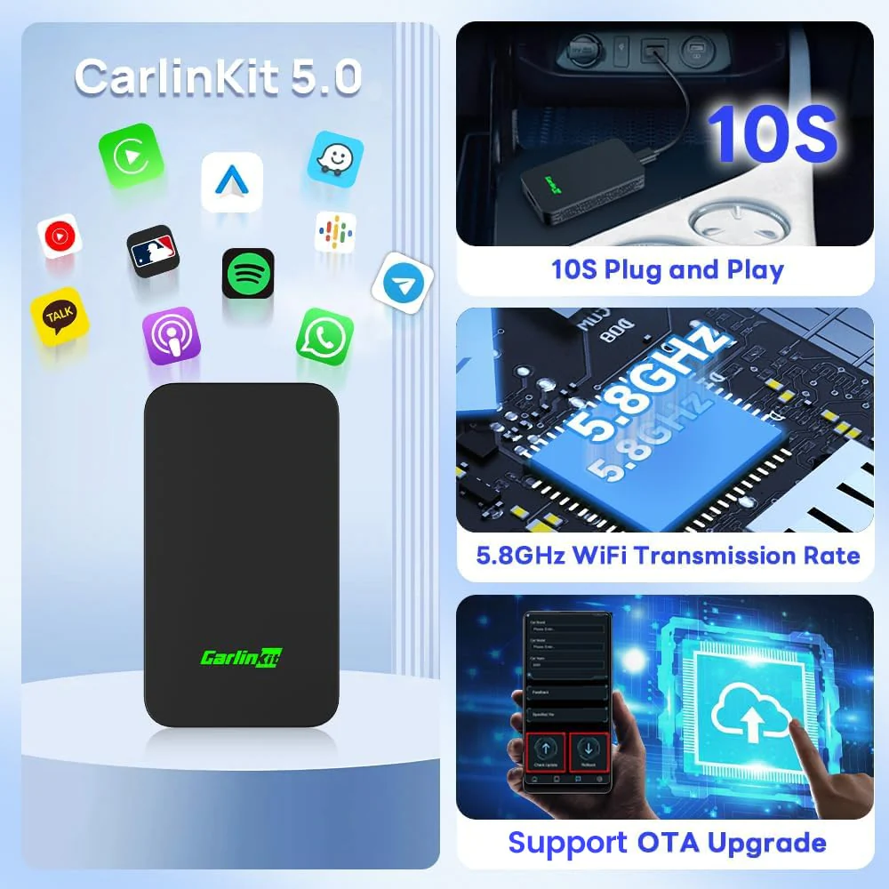 CarlinKit 5.0 Wireless CarPlay/Android Auto Adapter USB for Factory Wired CarPlay Cars (Model Year: 2015 to 2025), Wireless CarPlay/Android Auto Dongle Convert Wired to Wireless,Fit In-Dash Navigation - Image 2