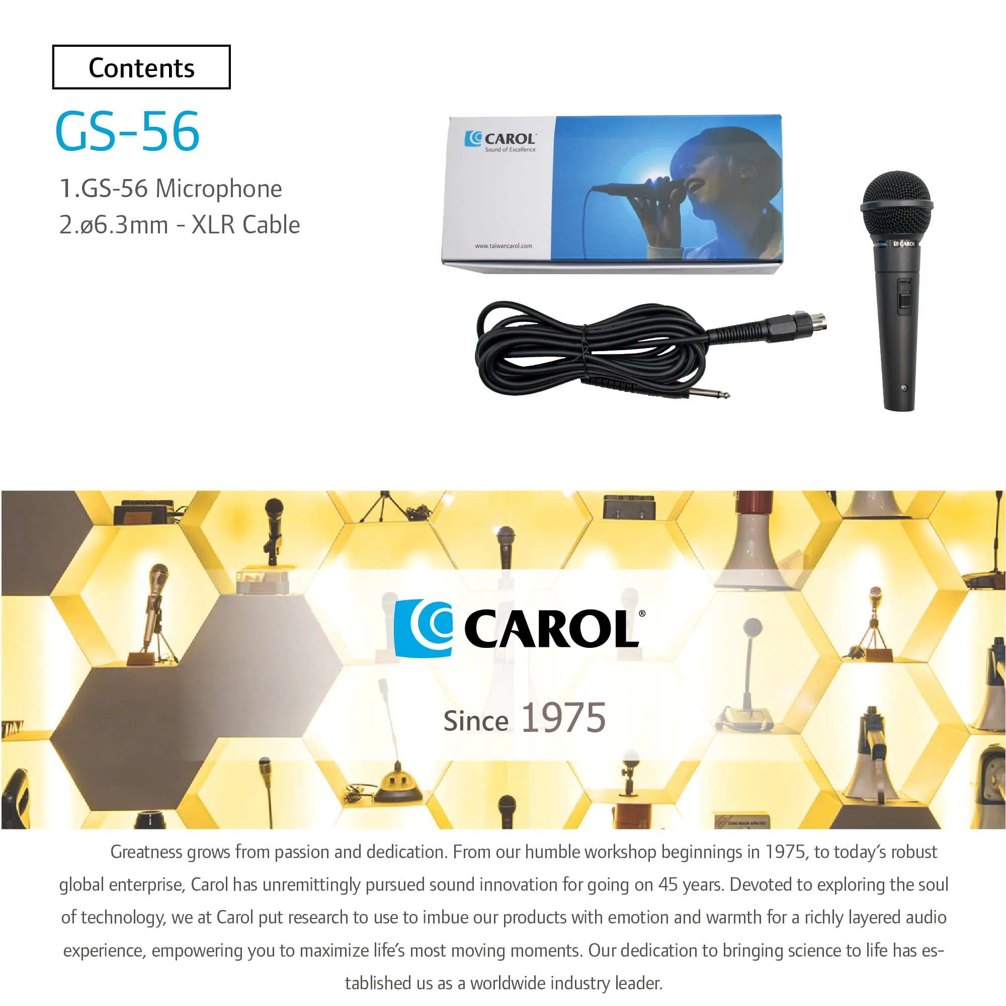 CAROL GS-56 XLR Vocal Microphone for Presentations & Public Speaking – Dynamic Cardioid Mic for Teaching & Seminars. Pro-Tuned for Natural Sound, Includes Mic, XLR to 1/4" Cable & Switch - Image 8