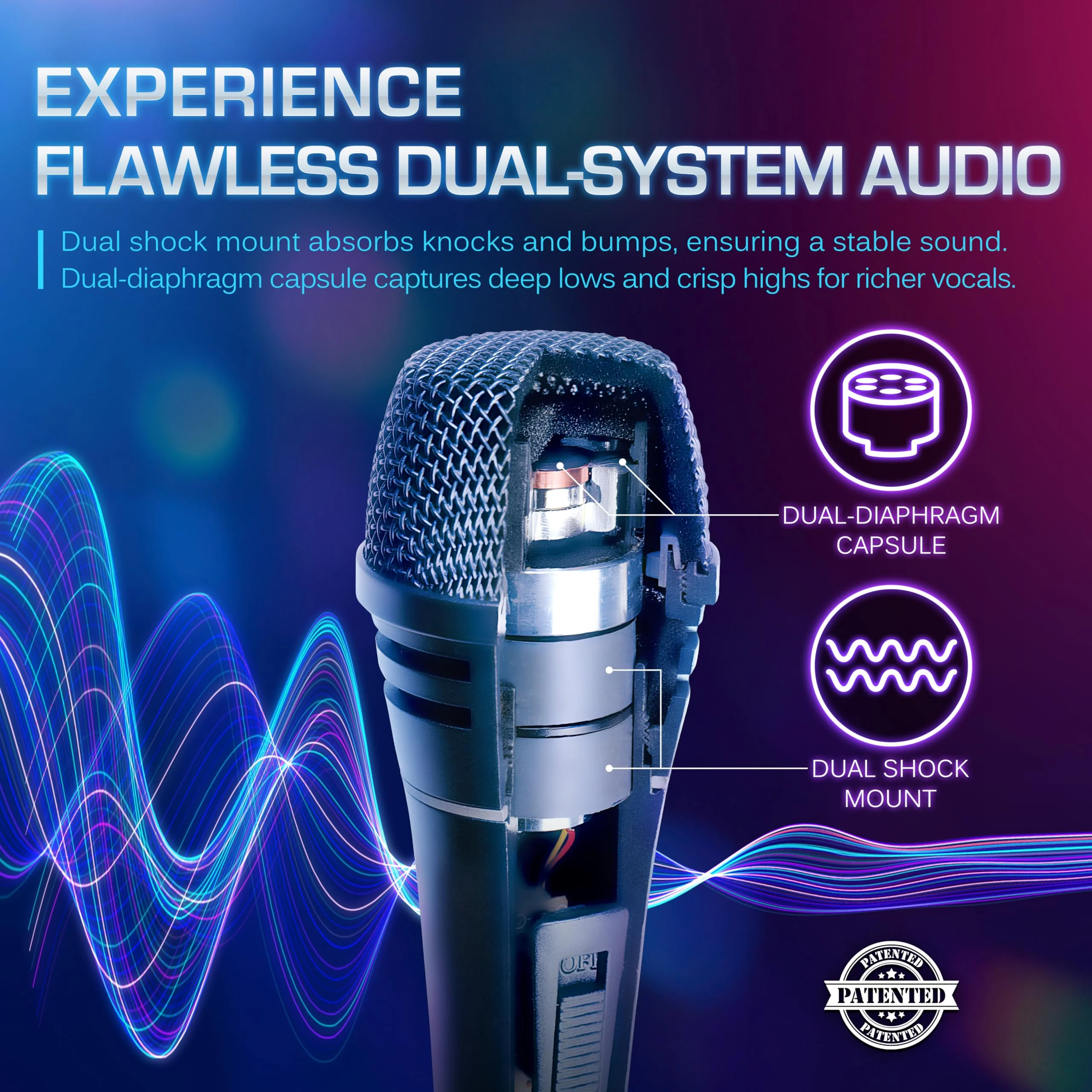 CAROL Sigma-plus2 XLR Wired Vocal Microphone – Dynamic Supercardioid Mic with Dual Shock Mount Tech for Singing, Rock & Metal Band Performances, Includes Mic Clip, 14.8ft XLR Cable & On/Off Switch Σ-plus 2 - Image 3