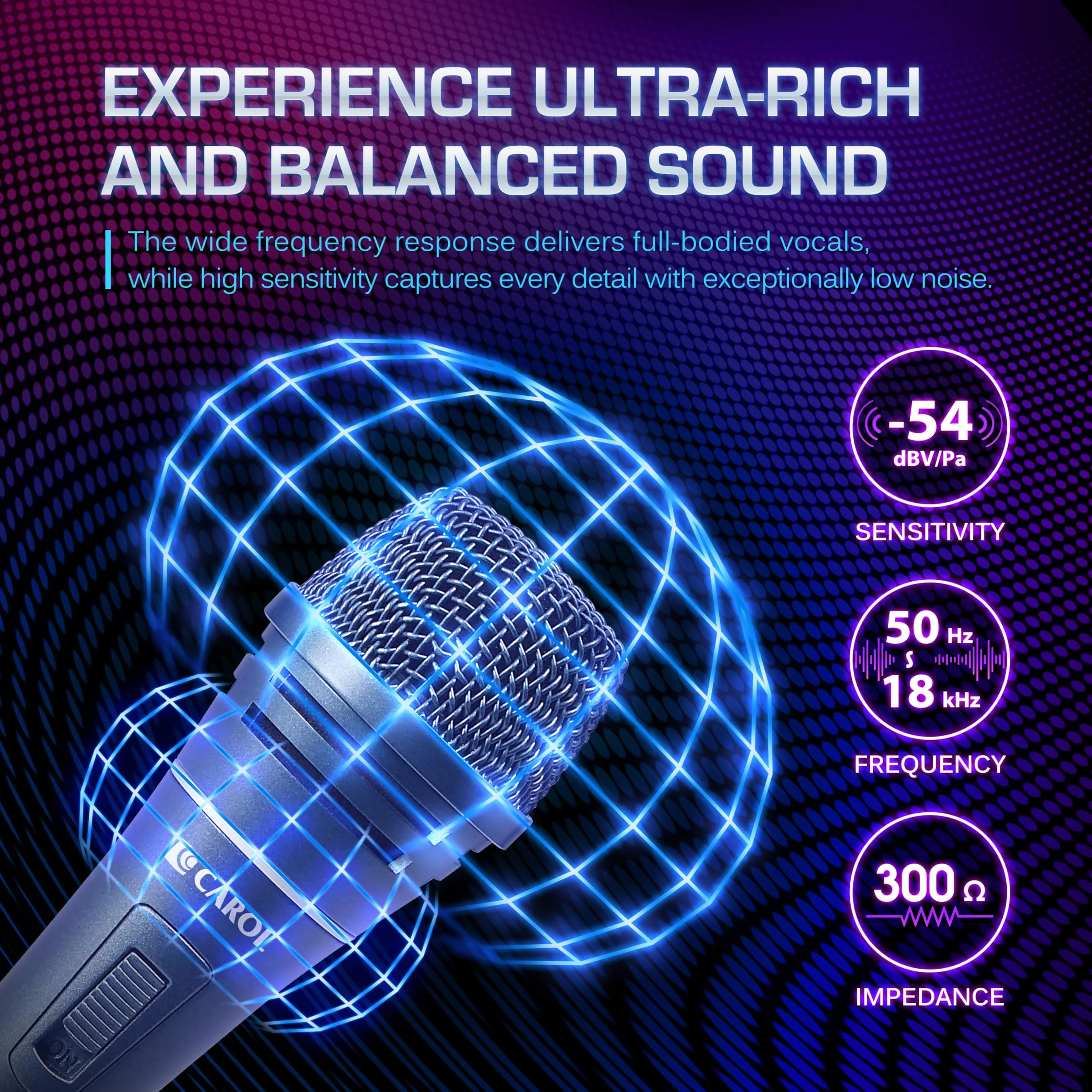 CAROL Sigma-plus2 XLR Wired Vocal Microphone – Dynamic Supercardioid Mic with Dual Shock Mount Tech for Singing, Rock & Metal Band Performances, Includes Mic Clip, 14.8ft XLR Cable & On/Off Switch Σ-plus 2 - Image 4