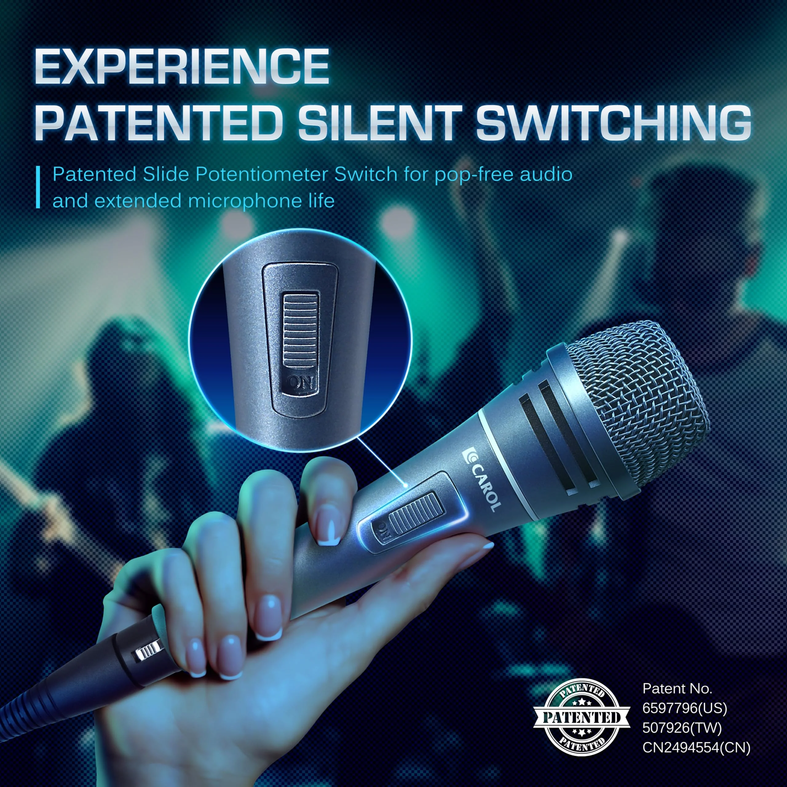 CAROL Sigma-plus2 XLR Wired Vocal Microphone – Dynamic Supercardioid Mic with Dual Shock Mount Tech for Singing, Rock & Metal Band Performances, Includes Mic Clip, 14.8ft XLR Cable & On/Off Switch Σ-plus 2 - Image 5