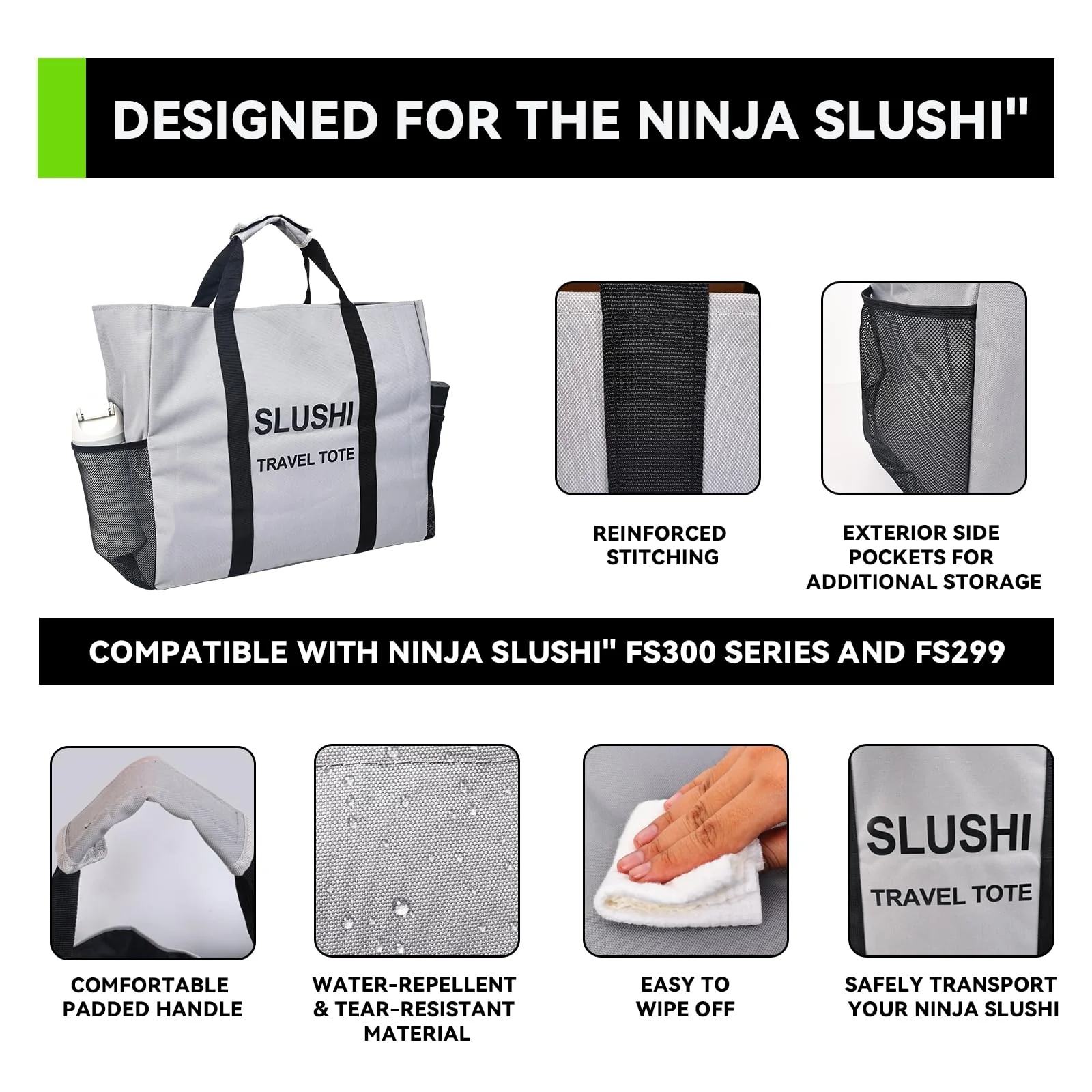 Carrying bag Tote for Ninja Slushi Machine FS300 Series and FS299,Slushie Machine Carrying Bag,Portable Outdoor Frozen Drink Maker Travel Bag,Slushie Machine Accessories (Grey) Grey - Image 2