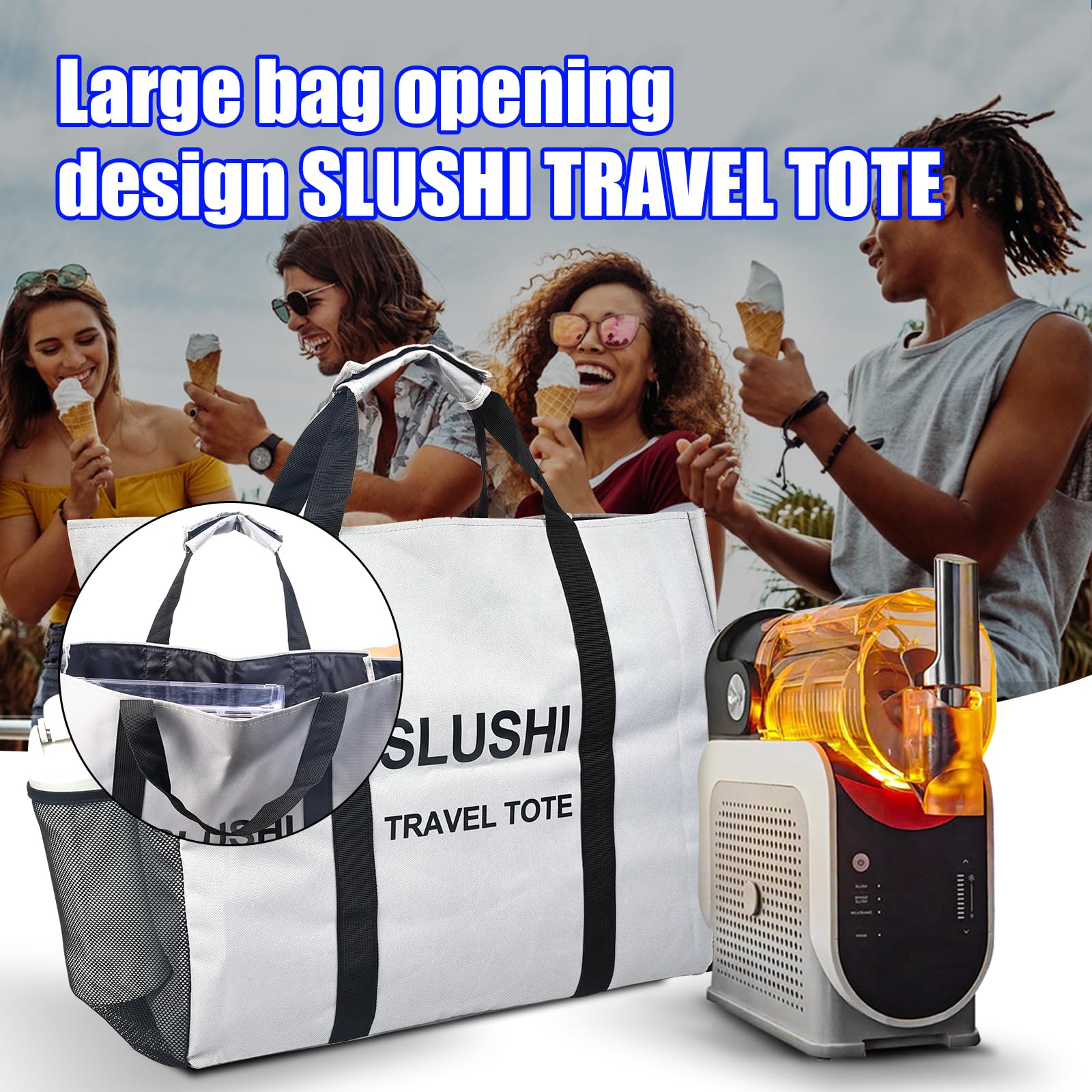 Carrying bag Tote for Ninja Slushi Machine FS300 Series and FS299,Slushie Machine Carrying Bag,Portable Outdoor Frozen Drink Maker Travel Bag,Slushie Machine Accessories (Grey) Grey - Image 3