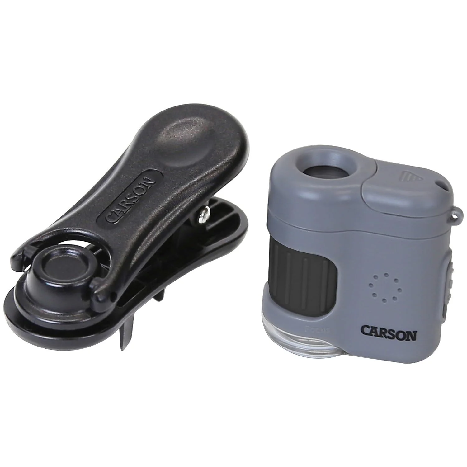 Carson MicroMini 20x LED Lighted Pocket Microscope with Built-in LED and UV Flashlight and Universal Smartphone Digiscoping Adapter Clip (MM-380) Grey Micromini + Smartphone Clip - Image 3