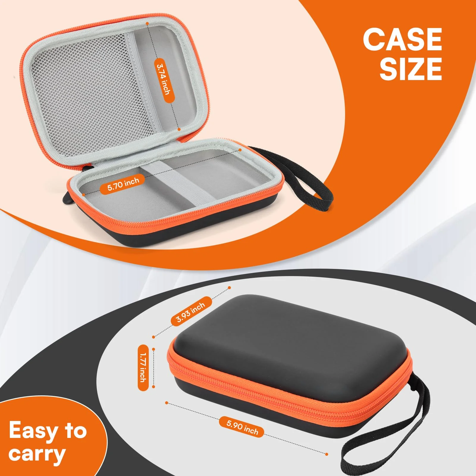 Case Compatible with LaCie Rugged Mini 1TB/ 2TB/ 4TB/ 5TB External Hard Drive Portable HDD, Carring Case Storage Holder for Hard Drives for Mac and PC Computer, Orange (Case Only) - Image 3