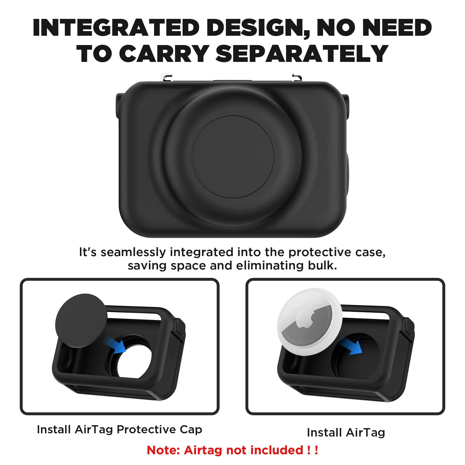 Case for DJI Osmo Nano, Silicone Osmo Nano Case Compatible with Airtag, Soft Non-Slip Anti-Scratch Shock-Absorbent Anti-Drop Wear-Proof and Washable with Lens Cap (Black) Black - Image 2