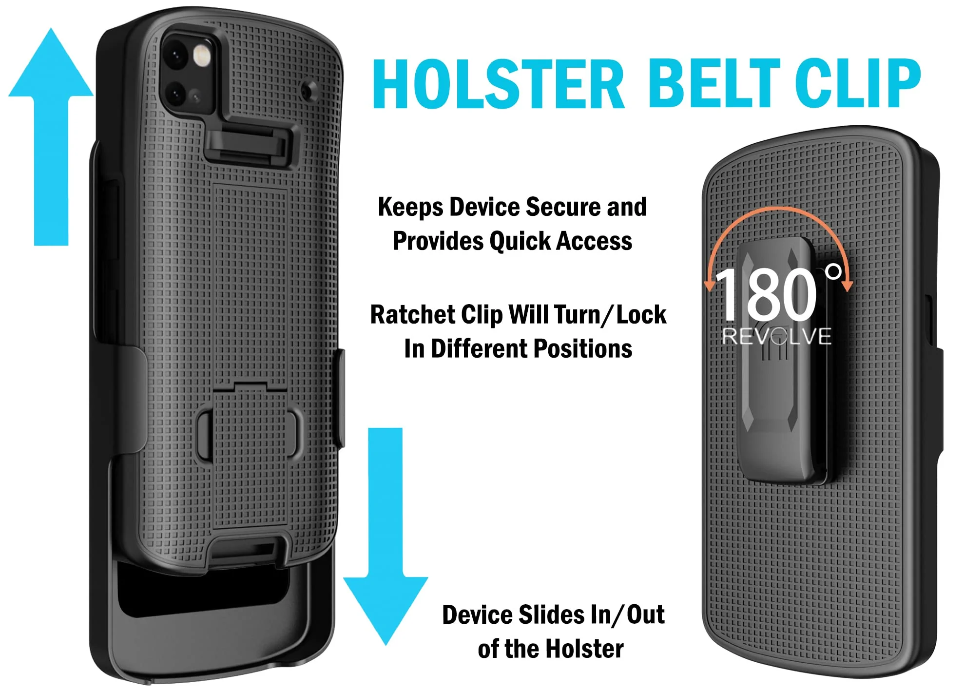 Case + Hand Strap + Belt Clip Combo for Zebra TC53 TC58 Mobile Computer Scanner, Nakedcellphone Slim Hard Shell Cover with Kickstand and [Rotating/Ratchet] Belt Hip Holster Holder Combo - Black - Image 3