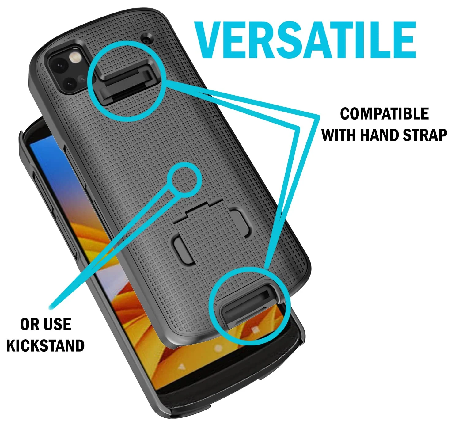 Case + Hand Strap + Belt Clip Combo for Zebra TC53 TC58 Mobile Computer Scanner, Nakedcellphone Slim Hard Shell Cover with Kickstand and [Rotating/Ratchet] Belt Hip Holster Holder Combo - Black - Image 4