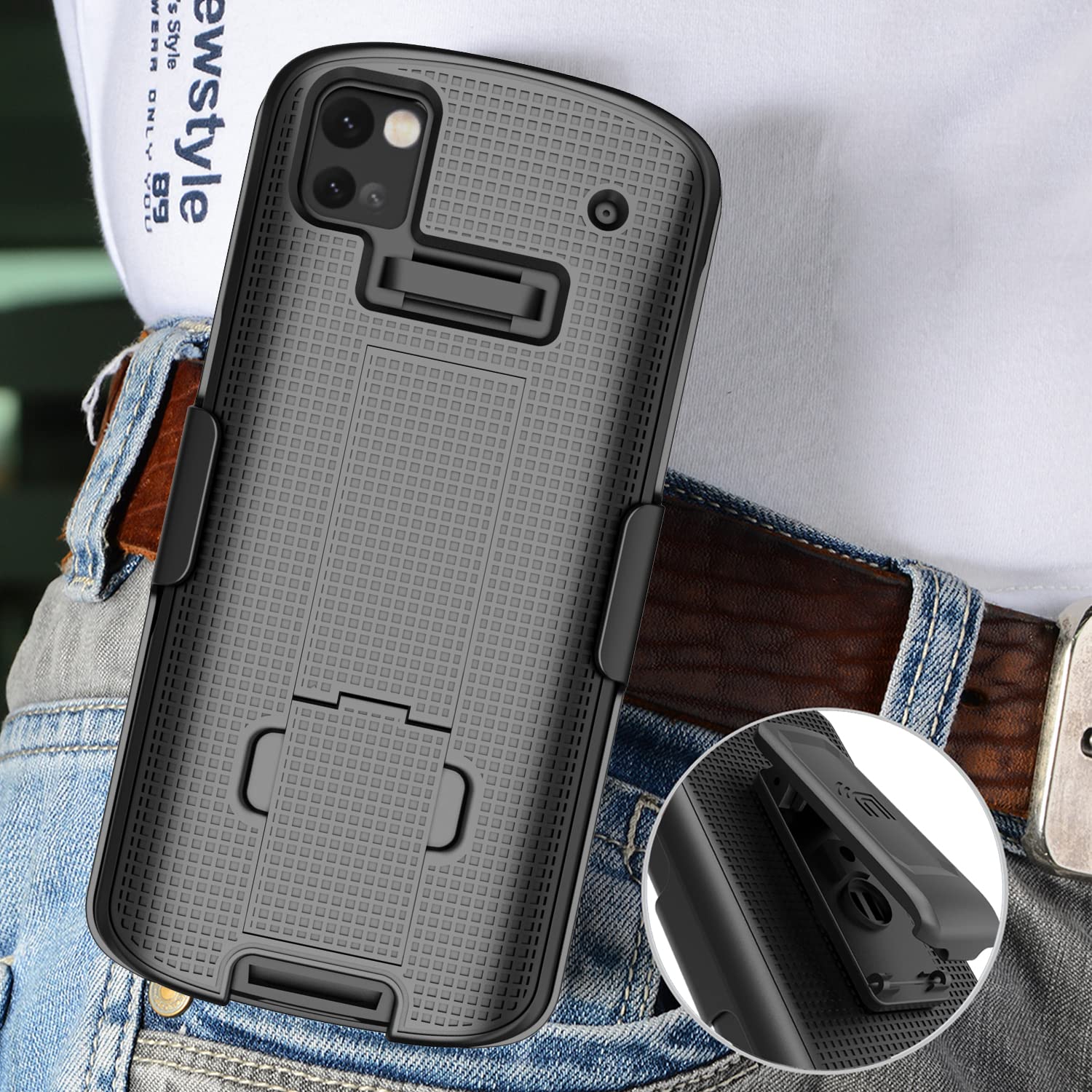 Case + Hand Strap + Belt Clip Combo for Zebra TC53 TC58 Mobile Computer Scanner, Nakedcellphone Slim Hard Shell Cover with Kickstand and [Rotating/Ratchet] Belt Hip Holster Holder Combo - Black - Image 7