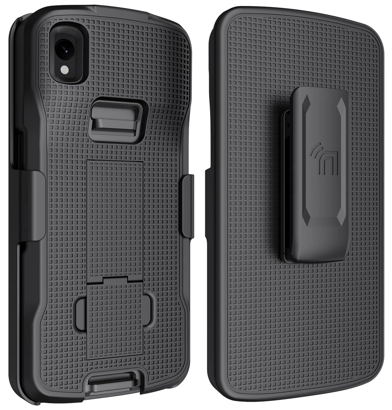 Case with Clip for Zebra TC22 TC27 Mobile Computer Scanner, Nakedcellphone Slim Hard Shell Cover with Kickstand and [Rotating/Ratchet] Belt Hip Holster Holder Combo - Black - Image 2