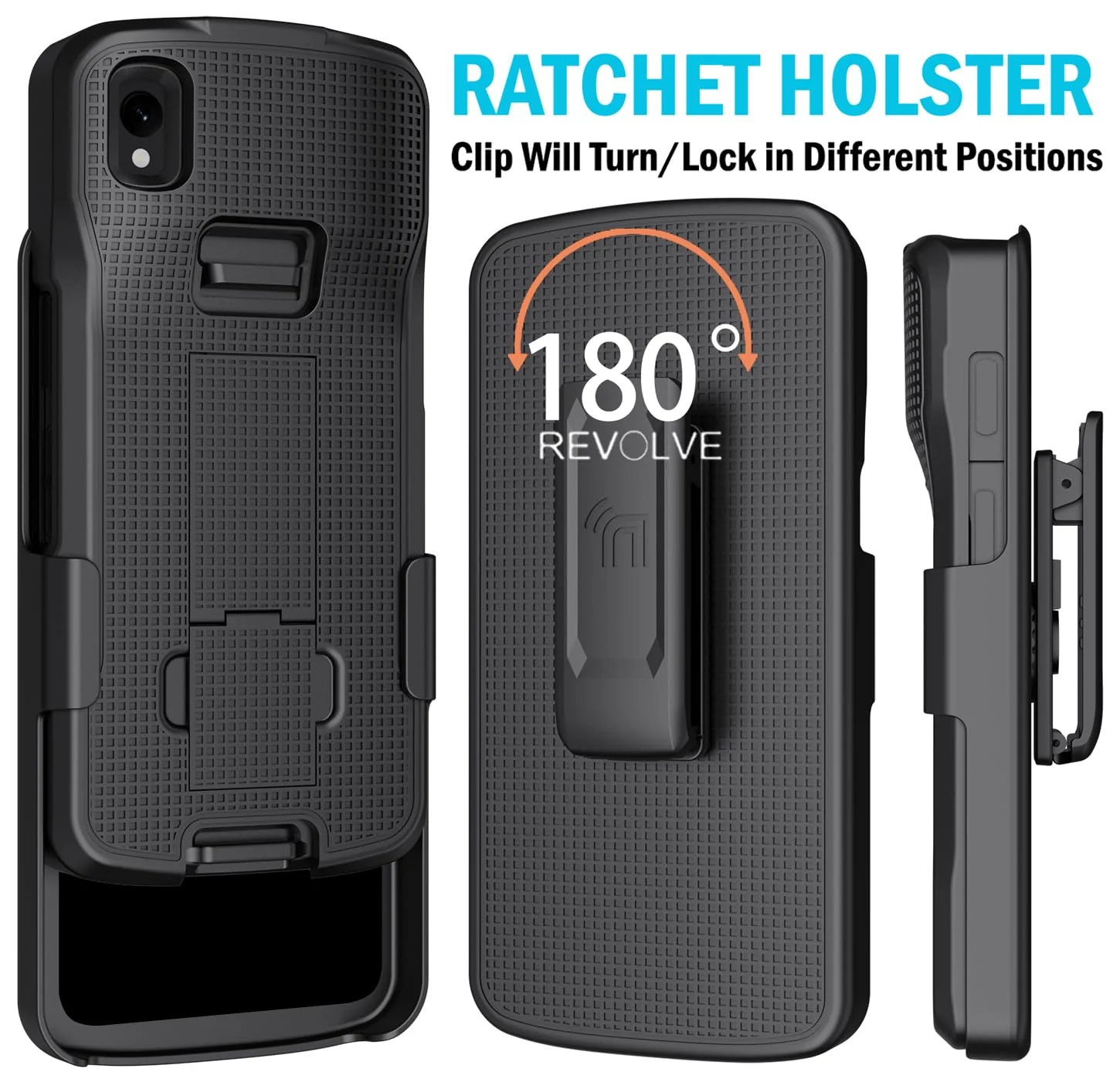 Case with Clip for Zebra TC22 TC27 Mobile Computer Scanner, Nakedcellphone Slim Hard Shell Cover with Kickstand and [Rotating/Ratchet] Belt Hip Holster Holder Combo - Black - Image 3