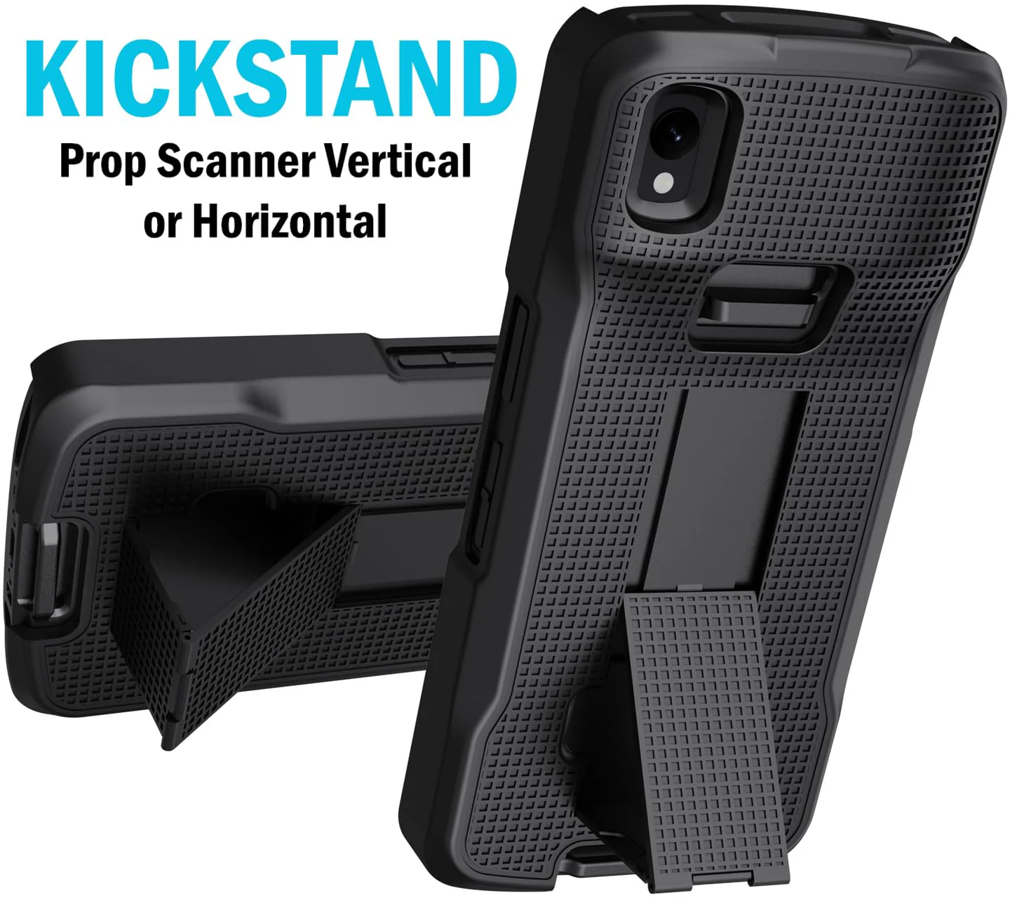 Case with Clip for Zebra TC22 TC27 Mobile Computer Scanner, Nakedcellphone Slim Hard Shell Cover with Kickstand and [Rotating/Ratchet] Belt Hip Holster Holder Combo - Black - Image 4