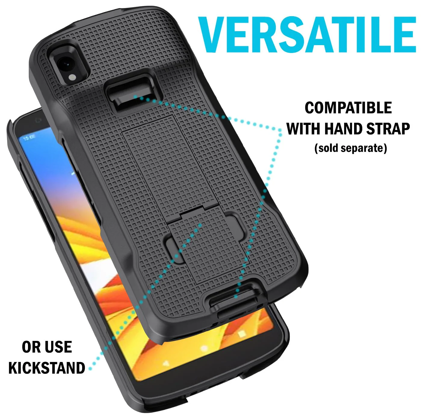 Case with Clip for Zebra TC22 TC27 Mobile Computer Scanner, Nakedcellphone Slim Hard Shell Cover with Kickstand and [Rotating/Ratchet] Belt Hip Holster Holder Combo - Black - Image 5