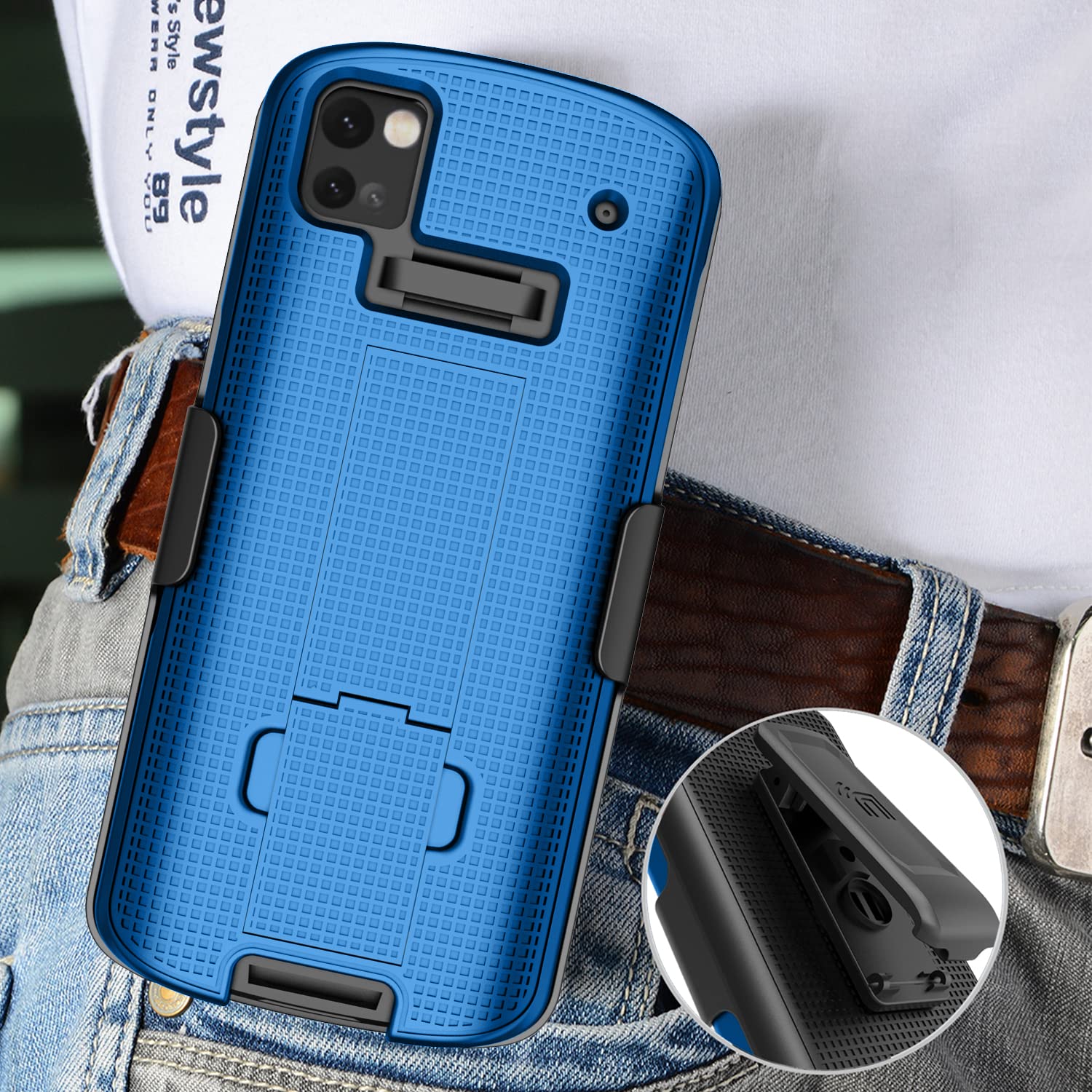 Case with Clip for Zebra TC53 TC58 Mobile Computer Scanner, Nakedcellphone Slim Hard Shell Cover with Kickstand and [Rotating/Ratchet] Belt Hip Holster Combo - Cobalt Blue - Image 7