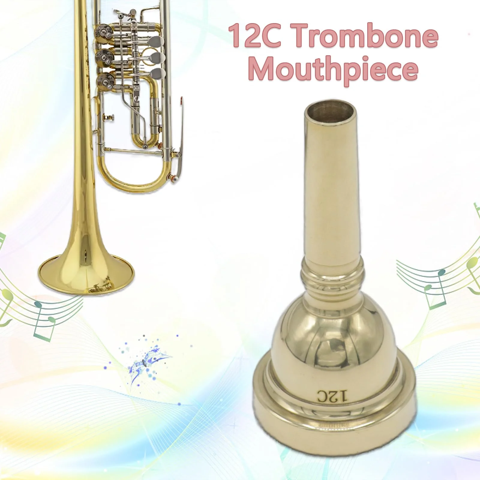 CashBeat 12C Gold Plated Small Shank Trombone Mouthpiece, Euphonium Mouthpiece for Superior Sound, Compatible with Baritone and Tenor Trombone, Brass Instrument Accessories - Image 3
