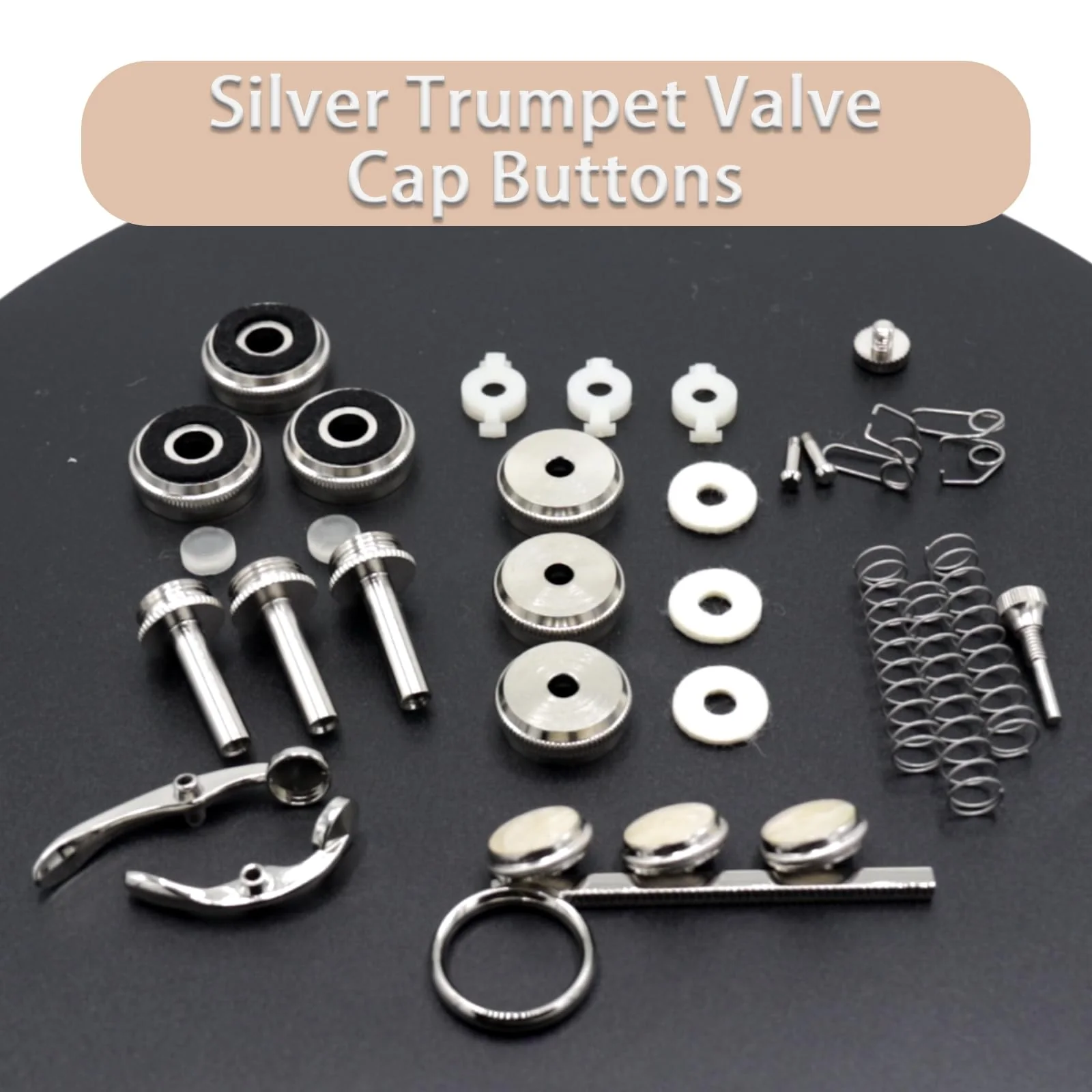 CashBeat Trumpet Repair Kit, Silver Trumpet Valve Cap Buttons, Piston Spring, Valve Spring Screw Parts, Essential Replacement Parts for Wind Instruments - Image 2