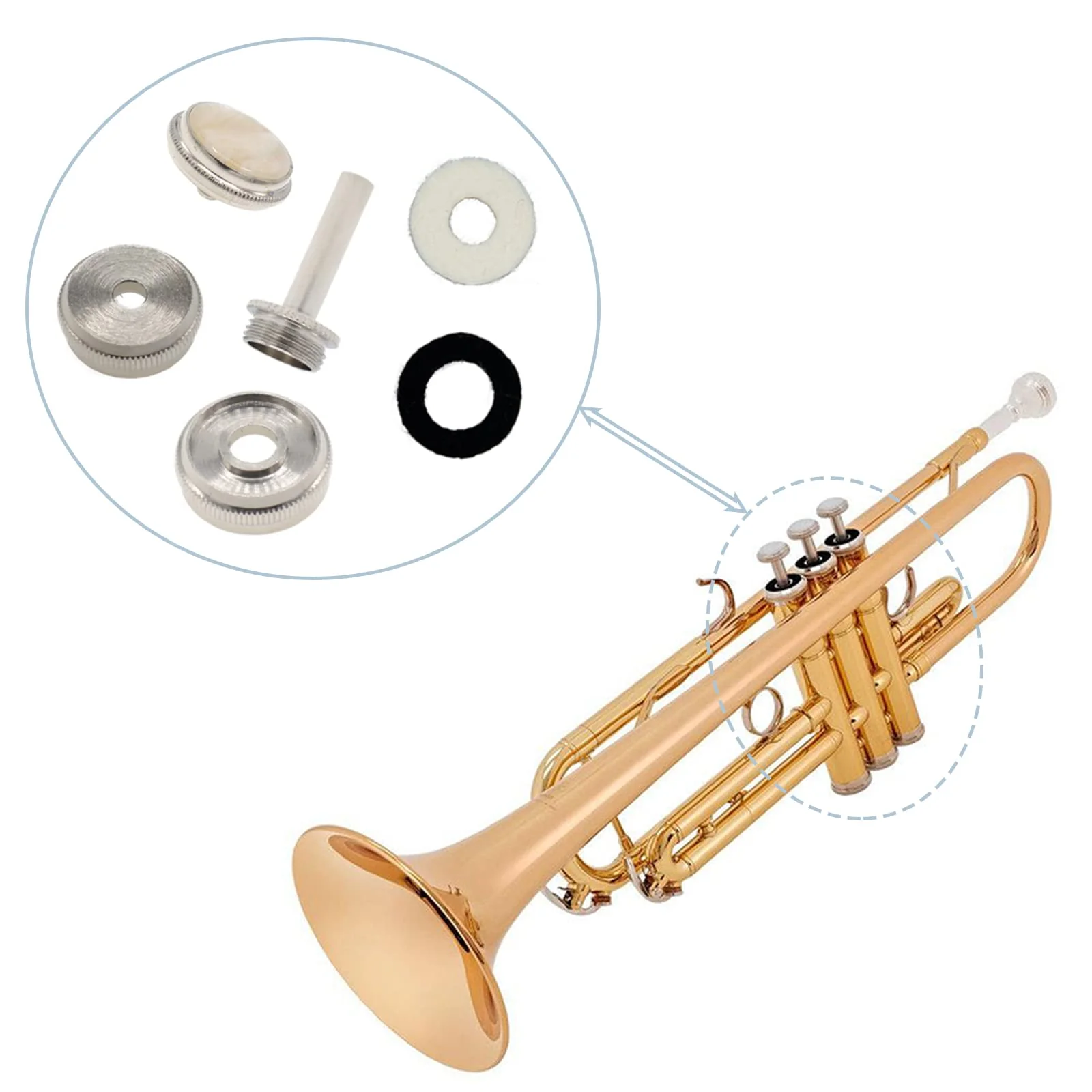 CashBeat Trumpet Repair Kit, Silver Trumpet Valve Cap Buttons, Piston Spring, Valve Spring Screw Parts, Essential Replacement Parts for Wind Instruments - Image 6