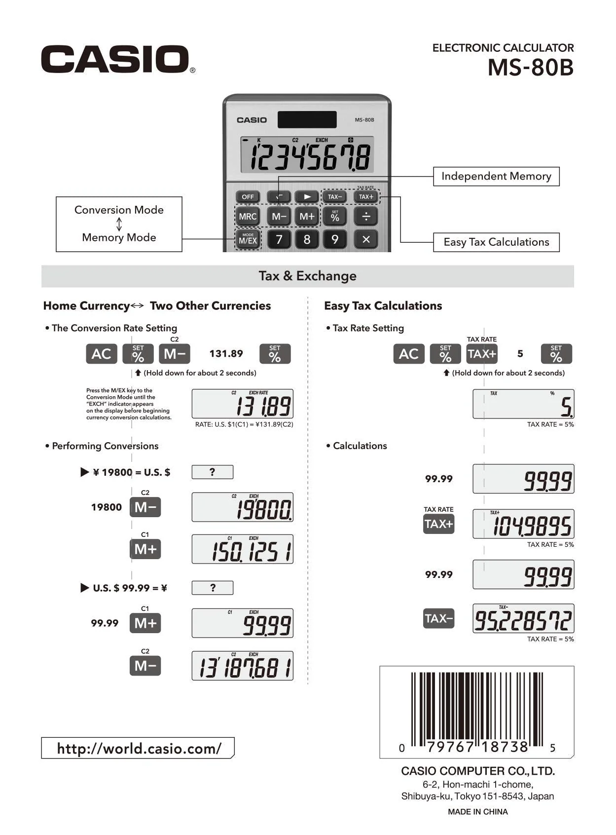 Casio MS-80B Standard Function Desktop Calculator Brush Nickel - Image 4