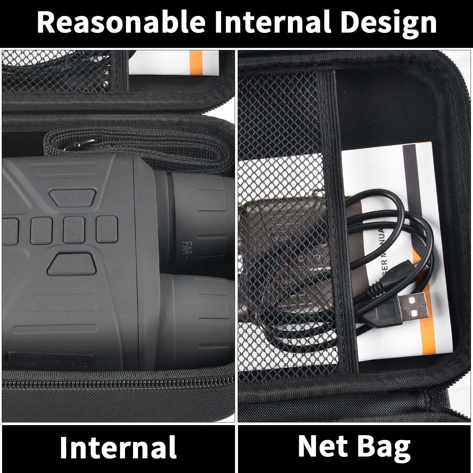 casmilee Case Compatible with HEXEUM/for Fvtga/for Vtiisamao Night Vision for Goggles - 4K Night Vision Binoculars, Holder for Telescopes Optics Scope, Mesh Pocket for 32GB Memory SD Card, Neck Strap Black - Image 5