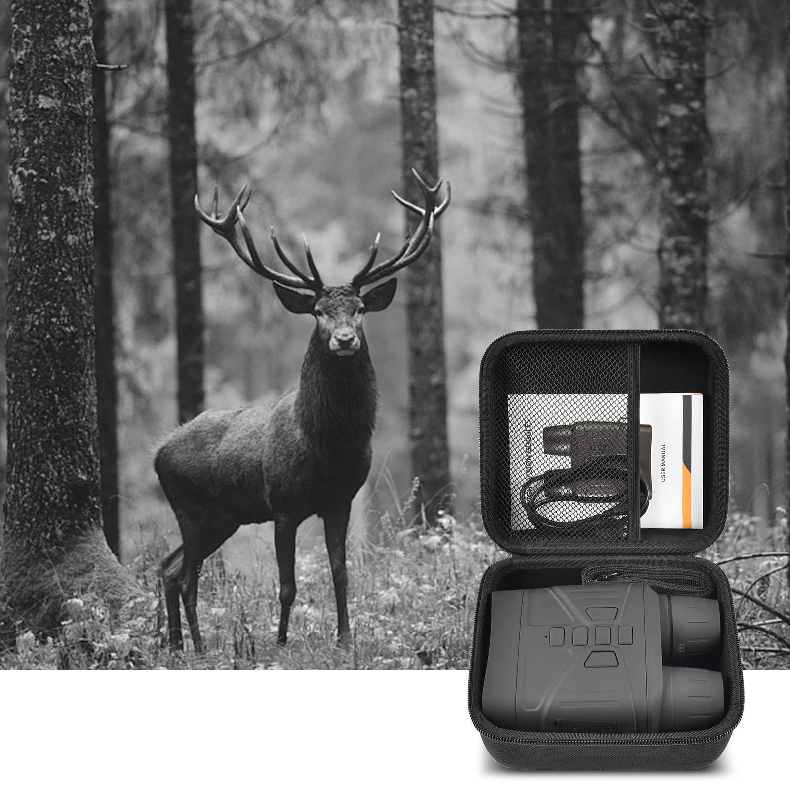 casmilee Case Compatible with HEXEUM/for Fvtga/for Vtiisamao Night Vision for Goggles - 4K Night Vision Binoculars, Holder for Telescopes Optics Scope, Mesh Pocket for 32GB Memory SD Card, Neck Strap Black - Image 6