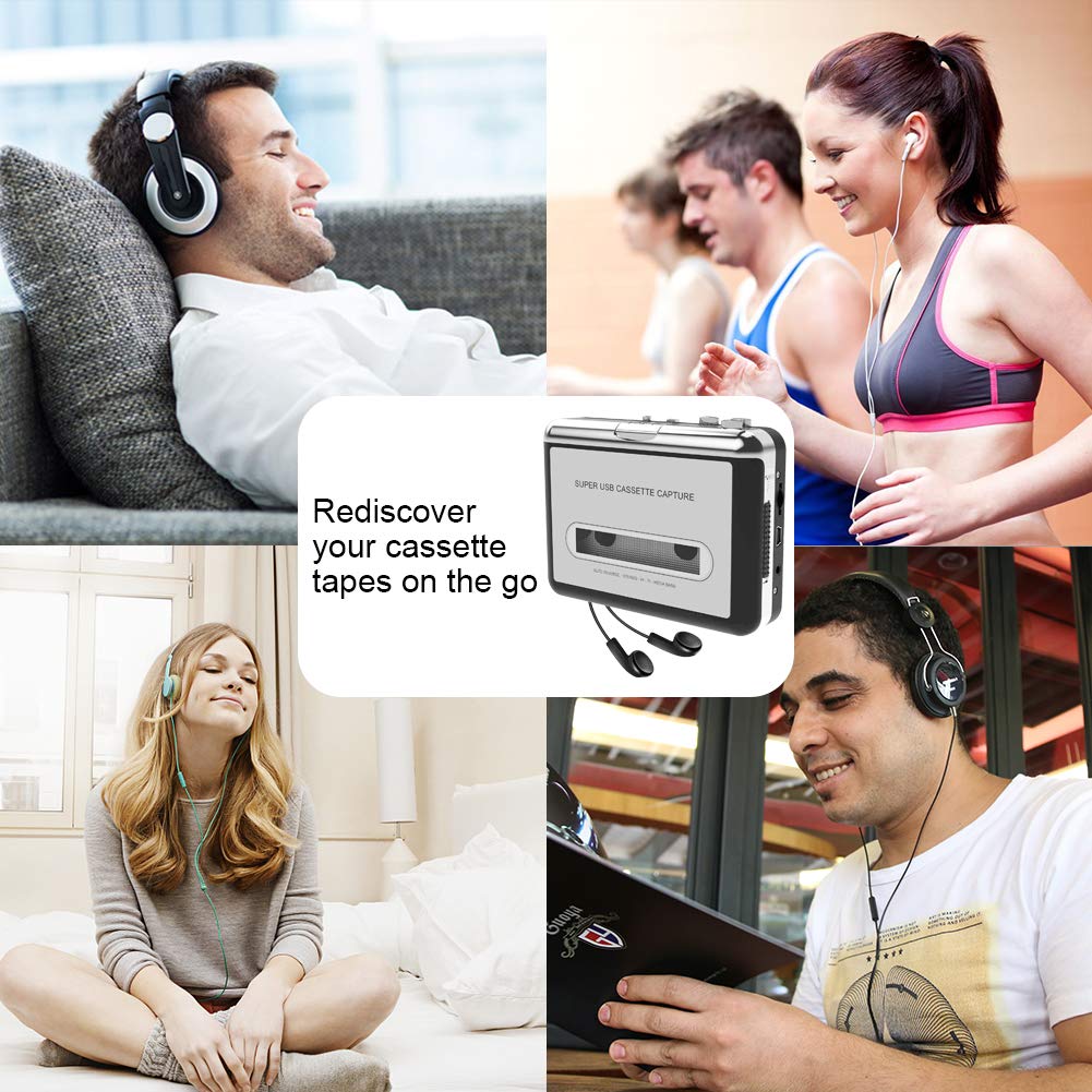 Cassette Player-Cassette Tape to MP3 CD Converter- Powered by Battery or USB,Convert Walkman Tape Cassette to MP3, Compatible with Laptop and PC, USB Cable,Software CD,3.5mm Jack Earphone GRAY - Image 8