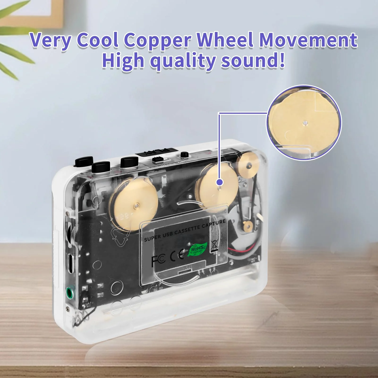 Cassette Player-Cassette to MP3 Converter with Tape Converter Software- Auto Reverse ＆Clear Stereo Cassette Tape Player-Built-in Cool Copper Wheel Movement＆Earphone - Image 2