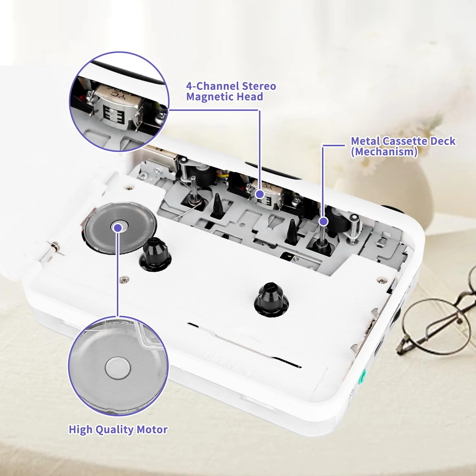 Cassette Player-Cassette to MP3 Converter with Tape Converter Software- Auto Reverse ＆Clear Stereo Cassette Tape Player-Built-in Cool Copper Wheel Movement＆Earphone - Image 4