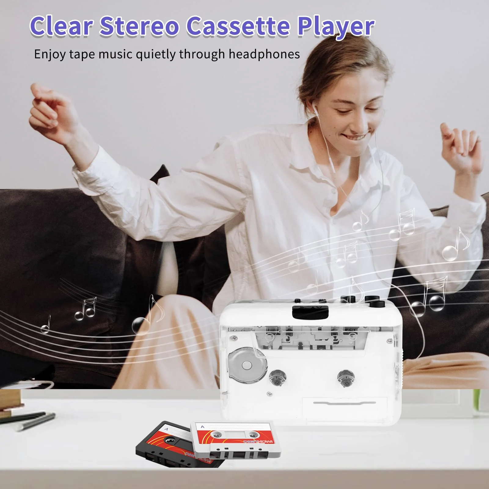 Cassette Player-Cassette to MP3 Converter with Tape Converter Software- Auto Reverse ＆Clear Stereo Cassette Tape Player-Built-in Cool Copper Wheel Movement＆Earphone - Image 6