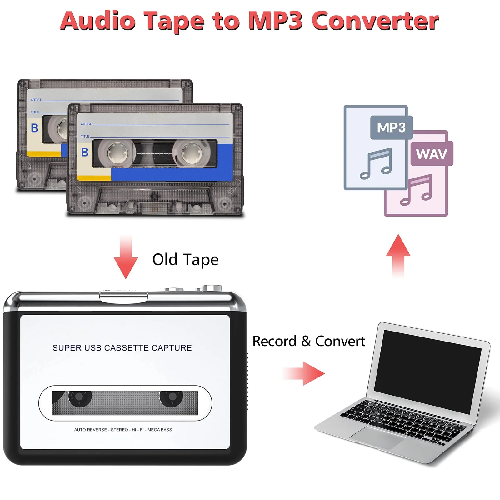 Cassette Player - Compact Tape Player Portable Recorder with Earphone-Convert Audio Music Cassette to MP3 Digital, Compatible with Laptop/PC/MAC- for Entertainment, Travel, Light Sports(Silver) silver - Image 2
