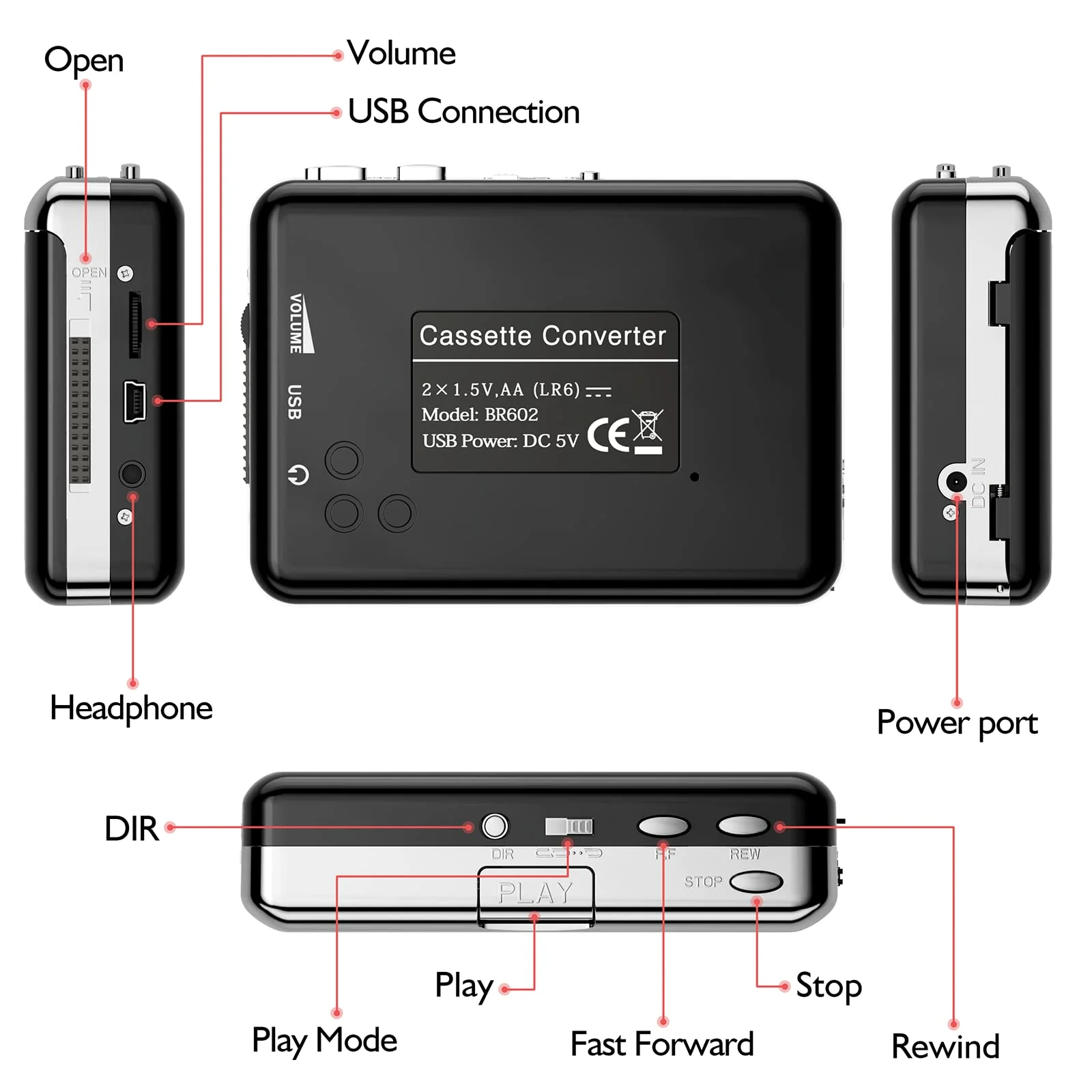 Cassette Player - Compact Tape Player Portable Recorder with Earphone-Convert Audio Music Cassette to MP3 Digital, Compatible with Laptop/PC/MAC- for Entertainment, Travel, Light Sports(Silver) silver - Image 3
