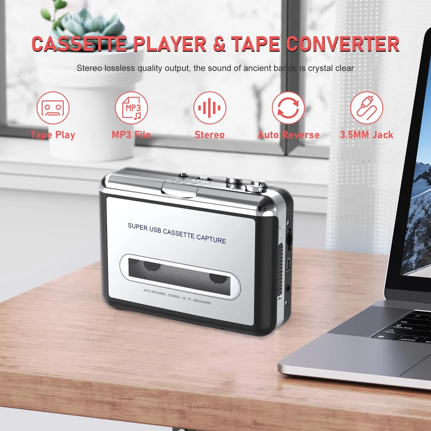 Cassette Player - Compact Tape Player Portable Recorder with Earphone-Convert Audio Music Cassette to MP3 Digital, Compatible with Laptop/PC/MAC- for Entertainment, Travel, Light Sports(Silver) silver - Image 5