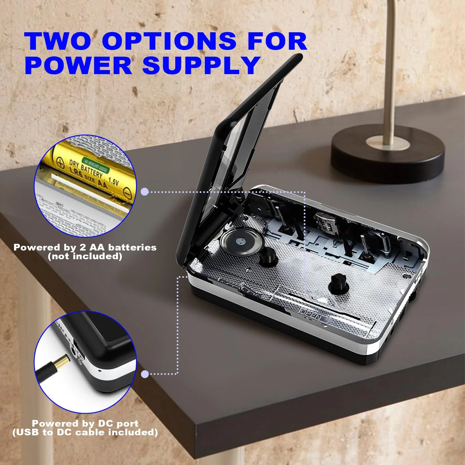 Cassette Player Converter- Convert Tape to Digital MP3 Digital, Portable Tape Player with Auto-Reverse, 3.5MM Earphone Jack Tape Player/Converter - Image 3
