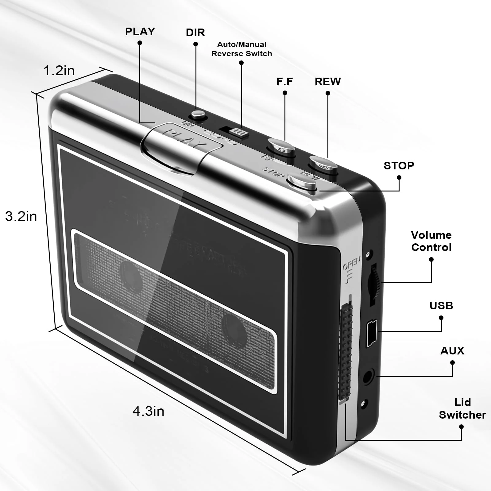 Cassette Player Converter- Convert Tape to Digital MP3 Digital, Portable Tape Player with Auto-Reverse, 3.5MM Earphone Jack Tape Player/Converter - Image 4