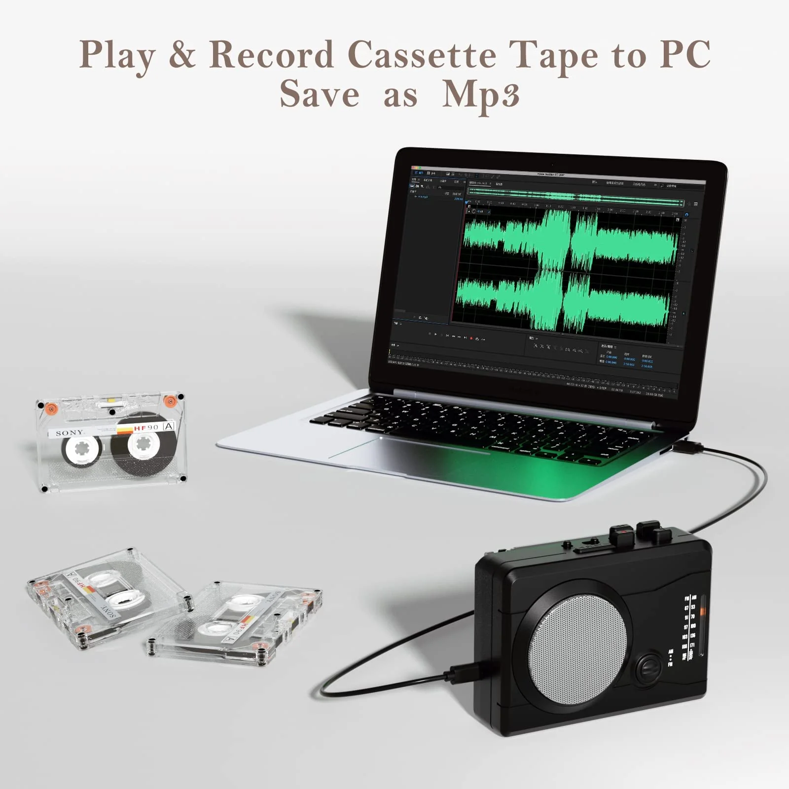 Cassette Player Recorder, Portable Retro Tape Player Audio Recording, AM/FM Radio, Tape to MP3 Converter, Built-in External Speaker,Suitable for Leisure Sports,Entertainment,Everyday Recording(Black) Black - Image 2