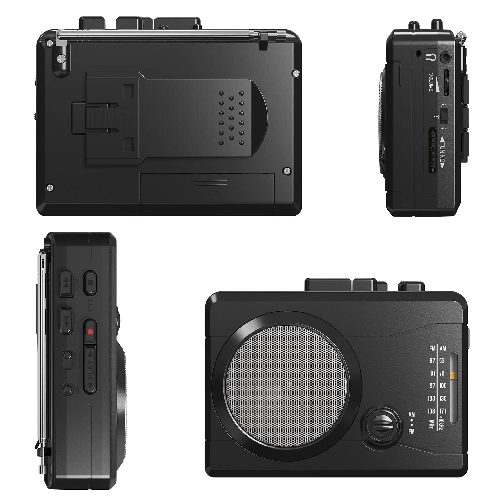 Cassette Player Recorder, Portable Retro Tape Player Audio Recording, AM/FM Radio, Tape to MP3 Converter, Built-in External Speaker,Suitable for Leisure Sports,Entertainment,Everyday Recording(Black) Black - Image 5