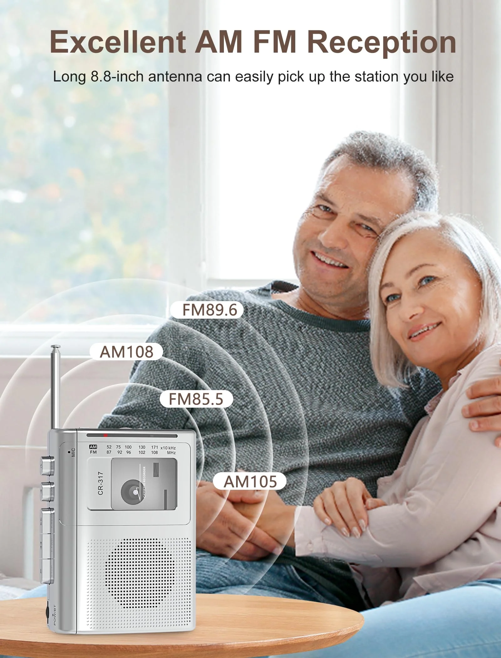 Cassette Player Recorder with Bluetooth Transmitter Walkman, Portable AM FM Cassette Player with Big Speaker, Stereo Earphone Jack, Support Microphone Recording, 2AA Battery or USB Power for Home Silver - Image 7