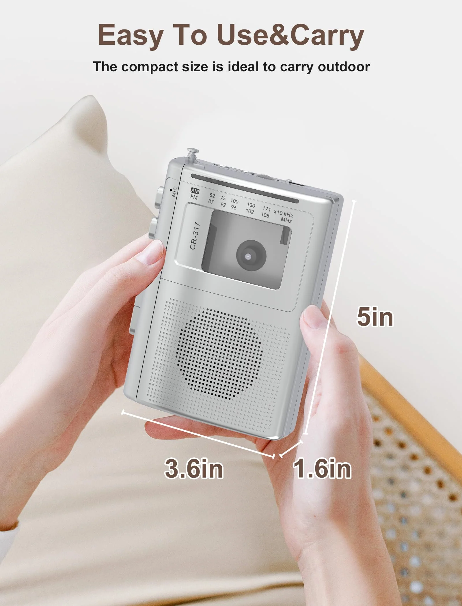 Cassette Player Recorder with Bluetooth Transmitter Walkman, Portable AM FM Cassette Player with Big Speaker, Stereo Earphone Jack, Support Microphone Recording, 2AA Battery or USB Power for Home Silver - Image 9
