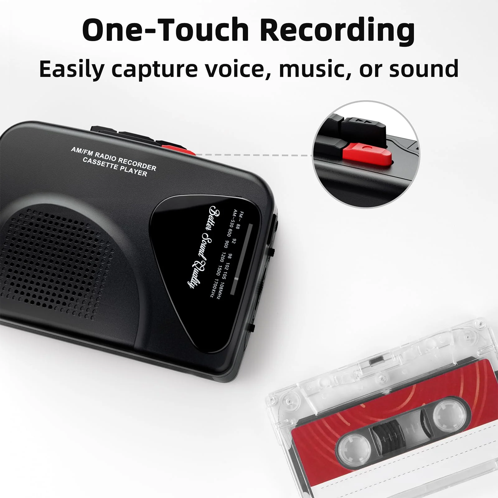 Cassette Player Tape Recorders AM/FM Radio, Portable Tape Player Records Built in Speakers Manual Record - 2AA Battery Or DC 5V Supply with 3.5MM Earphone- Black - Image 3