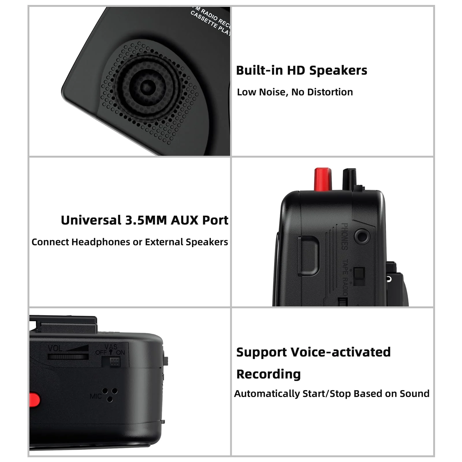 Cassette Player Tape Recorders AM/FM Radio, Portable Tape Player Records Built in Speakers Manual Record - 2AA Battery Or DC 5V Supply with 3.5MM Earphone- Black - Image 4