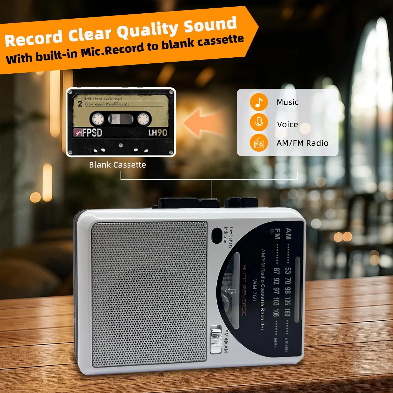 Cassette Tape Player, Cassette Recorder with Automatic Rewind, AM/FM Battery Powered Radio with 3.5MM Headphone Jack, Big Speaker, Microphone Jack, Powered by DC or AA Battery (White) - Image 3