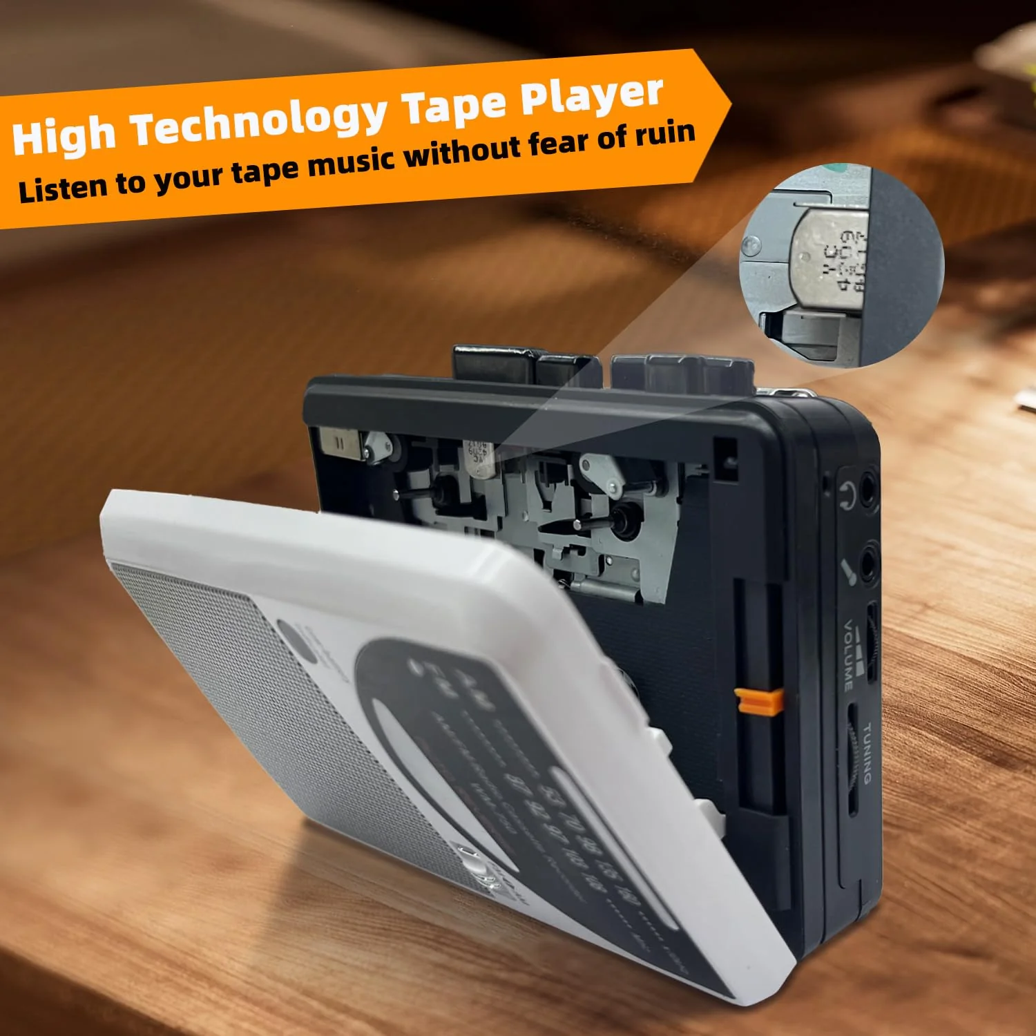 Cassette Tape Player, Cassette Recorder with Automatic Rewind, AM/FM Battery Powered Radio with 3.5MM Headphone Jack, Big Speaker, Microphone Jack, Powered by DC or AA Battery (White) - Image 5