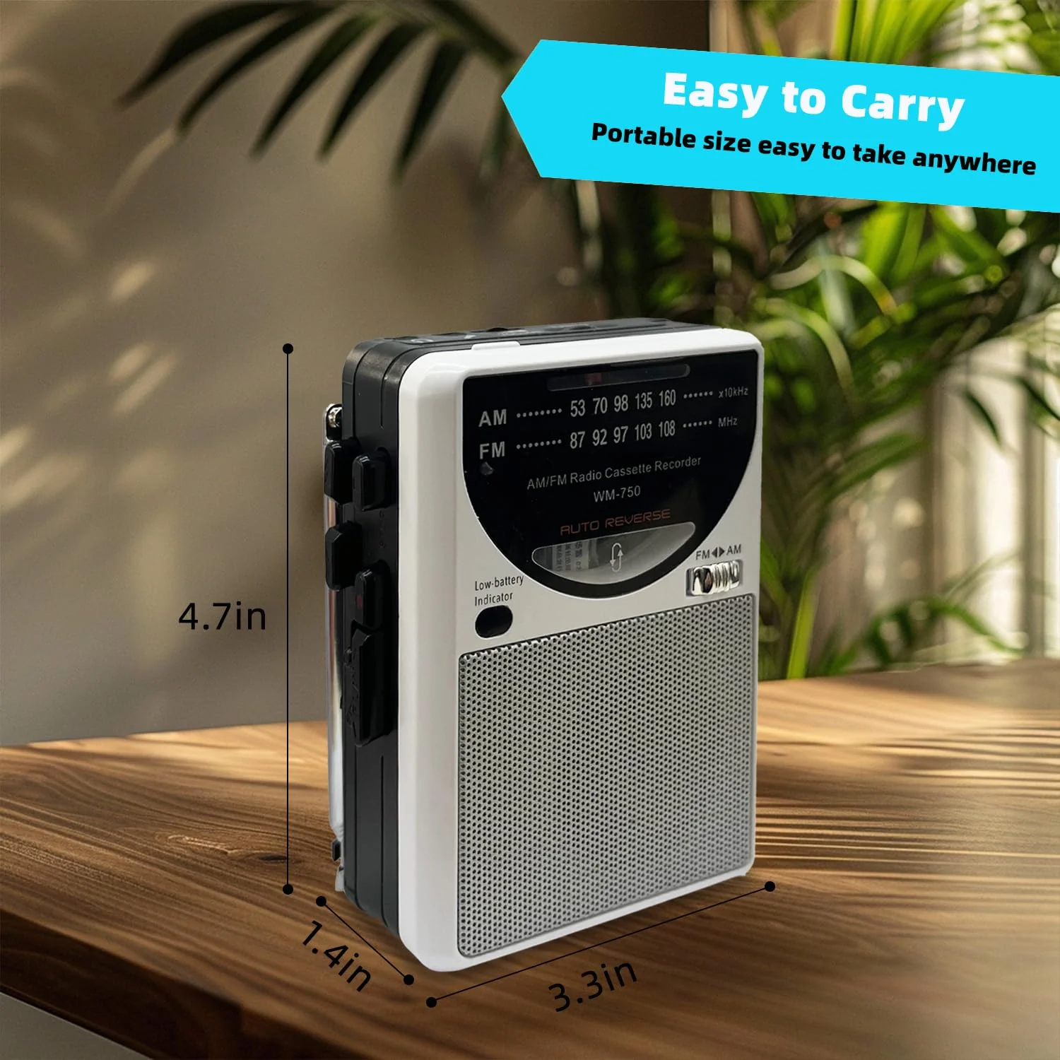 Cassette Tape Player, Cassette Recorder with Automatic Rewind, AM/FM Battery Powered Radio with 3.5MM Headphone Jack, Big Speaker, Microphone Jack, Powered by DC or AA Battery (White) - Image 6